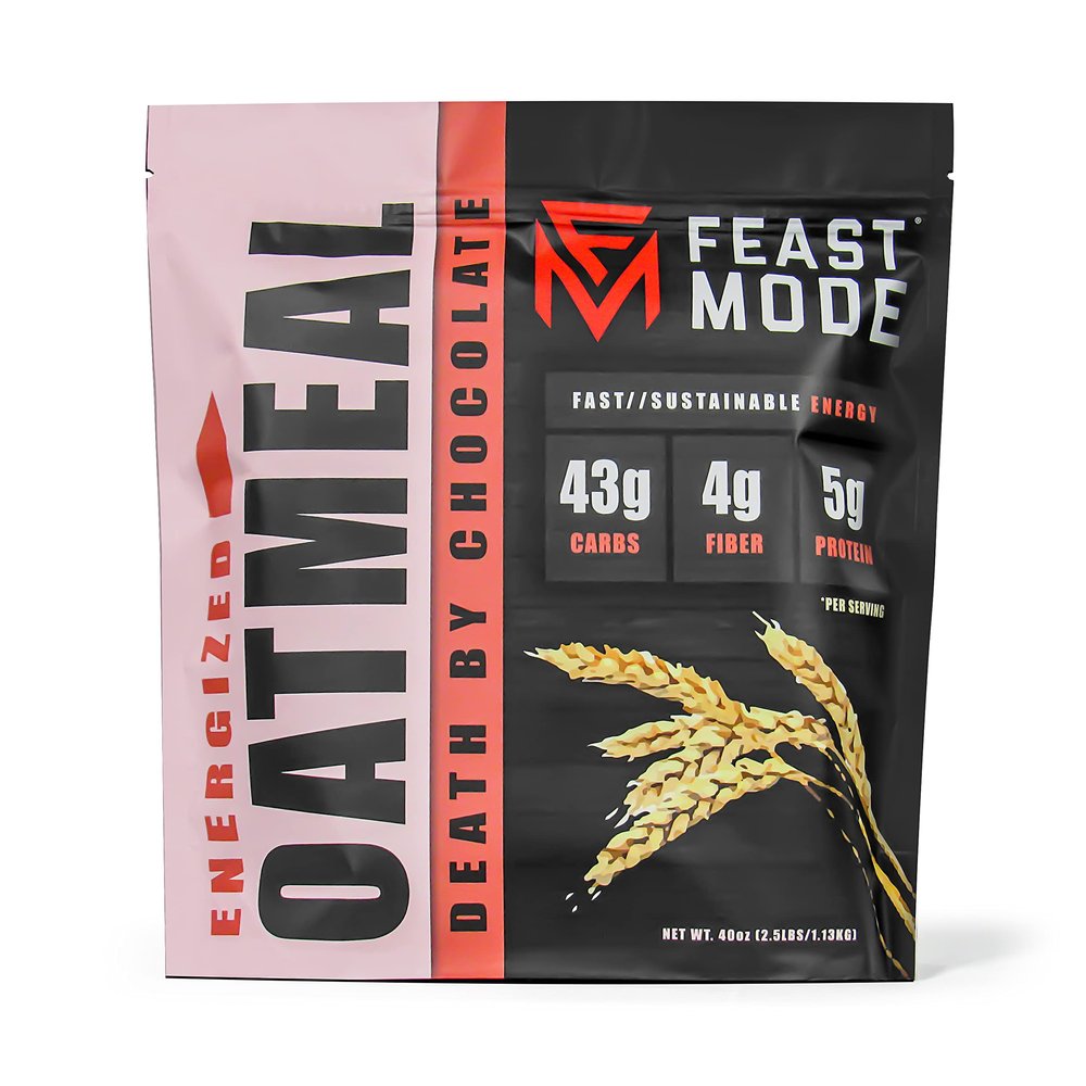 NEW! Energized Oatmeal Death By Chocolate - Feast Mode Flavors - 40 ounce, 2.5 pounds, 30 servings, breakfast healthy health antioxidants gluten free gluten-free quick oats grains fiber energy carbs protein low-sodium
