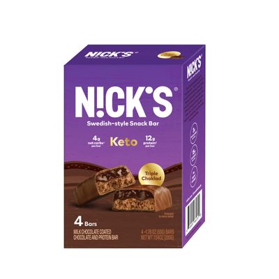 N!CKS Keto Snack Bar, Triple Chocolate, Low Net Carbs, High Protein, No Added Sugar, 5g Collagen, Low Carb Protein Bar, Low Sugar Meal Replacement Bar, Keto Snacks, 4 pack