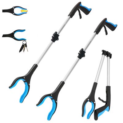 2 Pack 32 inch GrabRunner Reacher Grabber Tool with Strong Magnetic and Swivel Head (New Blue)
