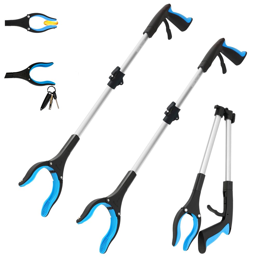 2 Pack 32 inch GrabRunner Reacher Grabber Tool with Strong Magnetic and Swivel Head (New Blue)