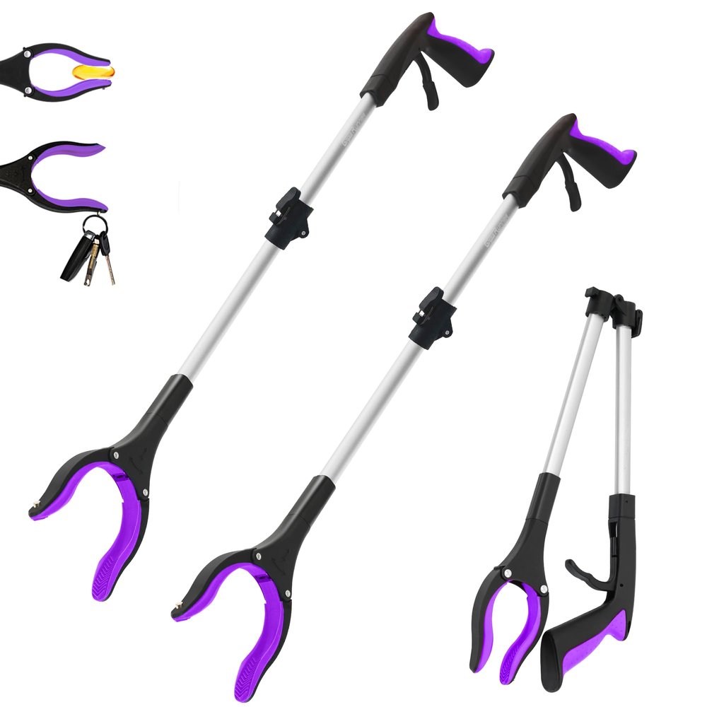 2 Pack 32 inch GrabRunner Heavy Duty(up to 10 lbs) Reacher Grabber Tool with Strong Magnetic (New Purple)