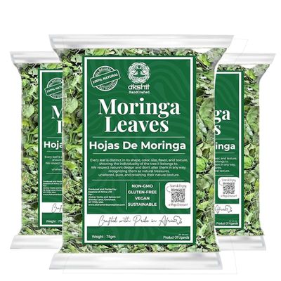 Akshit Dried Moringa Leaves, Hojas De Moringa Secas, Fresh Leaf Tea, 7.8oz, Natural MoringaOleifera Leaves, No Additives, Non-GMO, Caffeine- Free Tea, Dried Herbs.