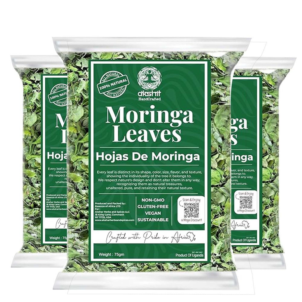 Akshit Dried Moringa Leaves, Hojas De Moringa Secas, Fresh Leaf Tea, 7.8oz, Natural MoringaOleifera Leaves, No Additives, Non-GMO, Caffeine- Free Tea, Dried Herbs.