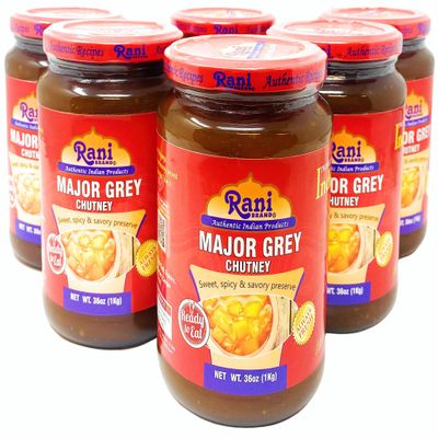 Rani Major Grey Mango Chutney (Indian Preserve) 36oz (2.2lbs) 1kg Value Pack, Glass Jar, Ready to eat, Vegan, Pack of 5+1 FREE ~ Gluten Free, All Natural, NON-GMO