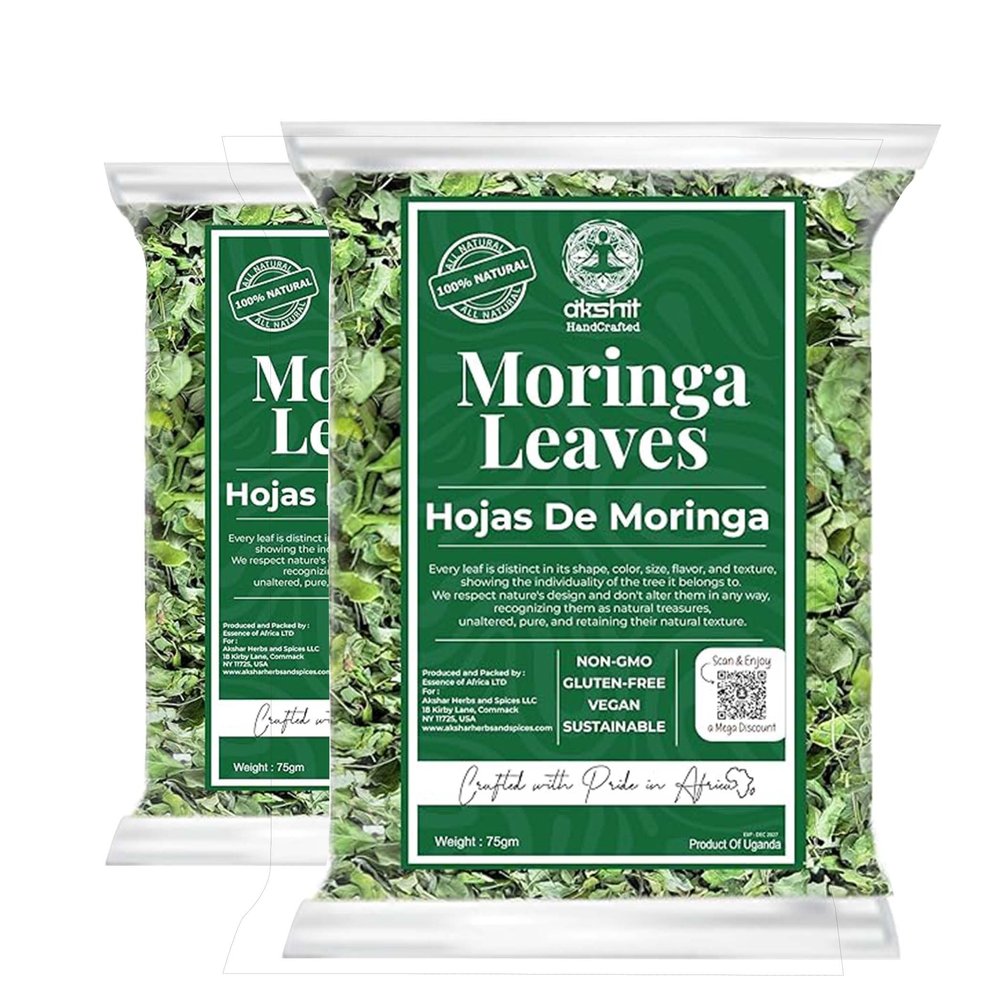 Akshit Dried Moringa Leaves, Hojas De Moringa Naturale, Herbal Leaf Tea, Dried MoringaOleifera Leaves, 5.2oz, Loose Leaf Tea, Non-GMO, Caffeine-free.