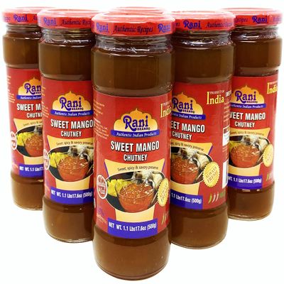 Rani Sweet Mango Chutney (Indian Preserve) 17.6oz (500g) 1.1lbs Glass Jar, Ready to eat, Vegan, Pack of 5+1 ~ Gluten Free, All Natural, NON-GMO