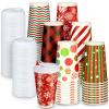 WILLBOND 60 Pcs Hot Chocolate Coffee Cups Christmas Party Favor Gift Disposable Coffee Cups 16 oz Holiday Hot Cocoa Bar Kit with Lid Bulk Tea Drinking Beverage Tableware Movie Night Supplies, 6 Design view 1