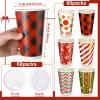 WILLBOND 60 Pcs Hot Chocolate Coffee Cups Christmas Party Favor Gift Disposable Coffee Cups 16 oz Holiday Hot Cocoa Bar Kit with Lid Bulk Tea Drinking Beverage Tableware Movie Night Supplies, 6 Design view 2