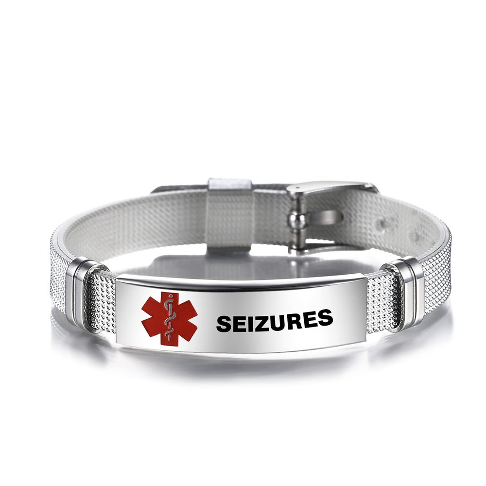 NARTGO Medical Alert Seizures Bracelet for Women Men's Emergency First Aid Seniors Health Alarm Identification Bracelets Adjustable PVC Band