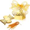 50 PCS Laser Cut Butterfly Wedding Favor Boxes with Ribbons, Hollow Butterfly Candy Chocolate Gift Boxes, DIY Party Romantic Small Souvenir Boxes for Wedding Bridal Birthday Shower Supplies (Gold) view 1