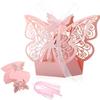 50 PCS Laser Cut Butterfly Wedding Favor Boxes with Ribbons, Hollow Butterfly Candy Chocolate Gift Boxes, DIY Party Romantic Small Souvenir Boxes for Wedding Bridal Birthday Shower Supplies (Pink) view 1