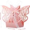 50 PCS Laser Cut Butterfly Wedding Favor Boxes with Ribbons, Hollow Butterfly Candy Chocolate Gift Boxes, DIY Party Romantic Small Souvenir Boxes for Wedding Bridal Birthday Shower Supplies (Pink) view 2