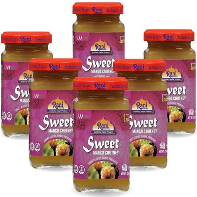 Rani Sweet Mango Chutney (Indian Preserve) 12.3oz (350g) Glass Jar, Ready to eat, Vegan, Pack of 5+1 ~ Gluten Free, All Natural, NON-GMO