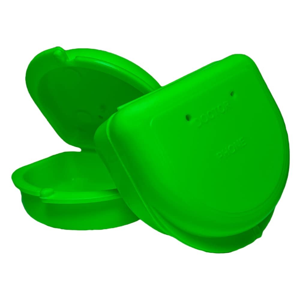 2 Pack of Retainer Cases (Available in Various Color Options); for Retainers, Dentures, Mouth Guards, and other Accessories. With Vent Holes and Write-on I.D. Area, Secure Snap Closure (Green)