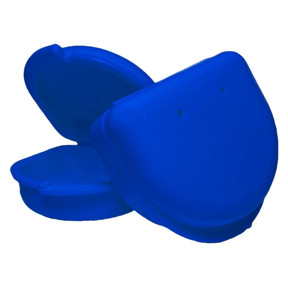 2 Pack of Retainer Cases (Available in Various Color Options); for Retainers, Dentures, Mouth Guards, and other Accessories. With Vent Holes and Write-on I.D. Area, Secure Snap Closure (Blue)