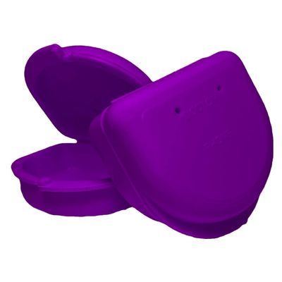 2 Pack of Retainer Cases (Available in Various Color Options); for Retainers, Dentures, Mouth Guards, and other Accessories. With Vent Holes and Write-on I.D. Area, Secure Snap Closure (Purple)