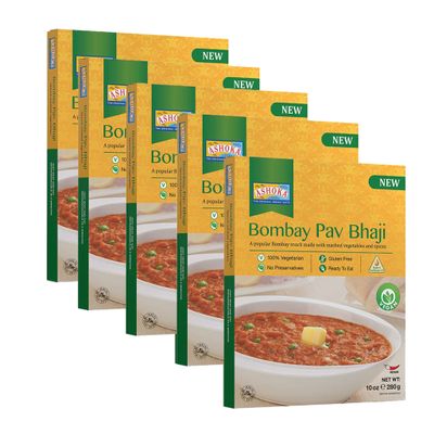 Ashoka Traditional Meals 1932, Vegan Mashed Vegetable Instant Curry, All-Natural, Ready to Eat Microwavable Meals, Bombay Pav Bhaji, Kosher Certified, Great for Hiking, No Preservatives, Pack of 5