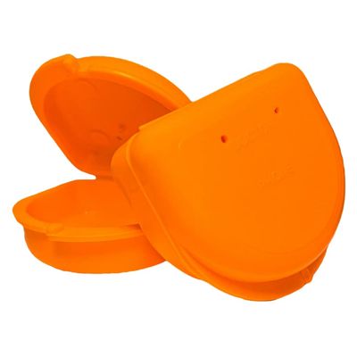 2 Pack of Retainer Cases (Available in Various Color Options); for Retainers, Dentures, Mouth Guards, and other Accessories. With Vent Holes and Write-on I.D. Area, Secure Snap Closure (Orange)