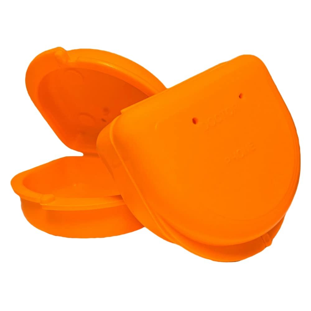 2 Pack of Retainer Cases (Available in Various Color Options); for Retainers, Dentures, Mouth Guards, and other Accessories. With Vent Holes and Write-on I.D. Area, Secure Snap Closure (Orange)