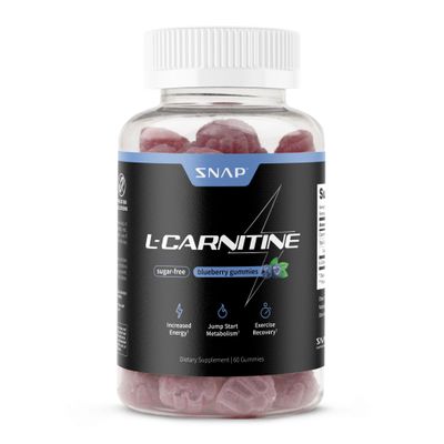 Snap Supplements L-Carnitine Tartrate Sugar Free Gummies 500mg, Amino Acid Supplement for Healthy Exercise Recovery, Metabolism, & Energy*, 60 Vegan Gummies, Blueberry (30 Day Supply)