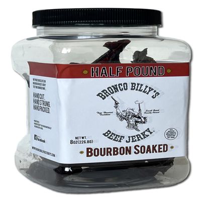 Bronco Billy's Beef Jerky Bourbon Soaked Half Pound Jar - 8oz - New Jar Design