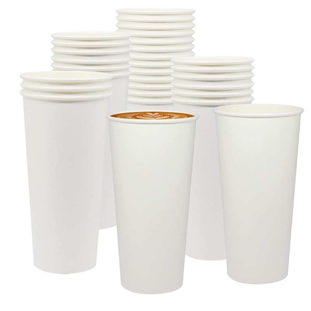 Belinlen 100 Pack Disposable Paper Coffee Cups 23.3oz(700ml), White Paper Hot Coffee Cups, Hot/Cold Beverage Drinking Cups for Party, Picnic, Travel or Other Events
