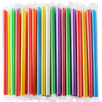 [Individually Wrapped] ANGLED TIPS 100 Pcs Disposable Jumbo Smoothie Straws, Wide Multi Colors Milkshakes Plastic Drinking Straws, BPA FREE (9.45" Long and 0.43" Diameter)