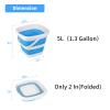 2 Pack Collapsible Buckets 5L 1.3Gallon Small Cleaning Bucket for Household Portable Plastic Bucket Outdoor Car Washing Tub Foldable Camping Beach Sand Water Pot Pail Space Saving Square Grey and Blue view 2