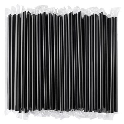 [Individually Wrapped] ANGLED TIPS 100 Pcs Black Disposable Jumbo Smoothie Straws, Wide Plastic Milkshakes Drinking Straws, BPA FREE (9.45" long and 0.43" Diameter)