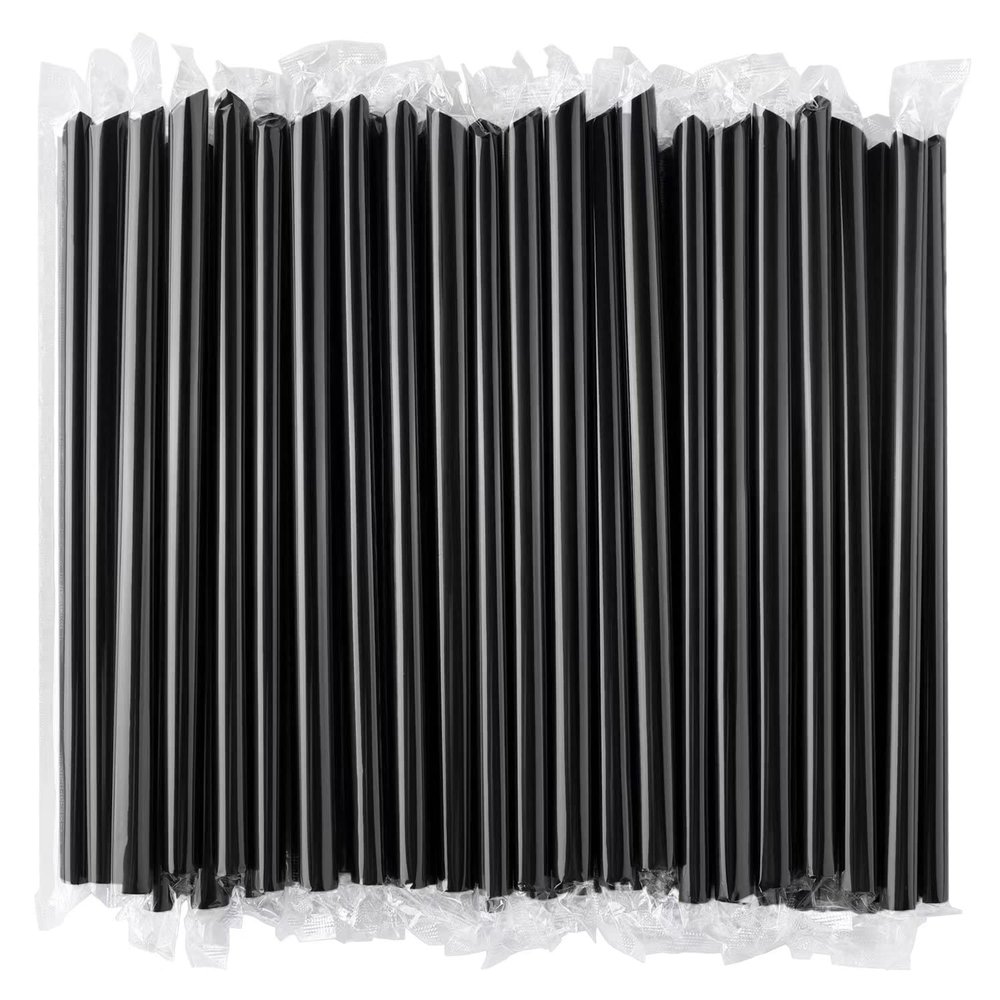 [Individually Wrapped] ANGLED TIPS 100 Pcs Black Disposable Jumbo Smoothie Straws, Wide Plastic Milkshakes Drinking Straws, BPA FREE (9.45" long and 0.43" Diameter)
