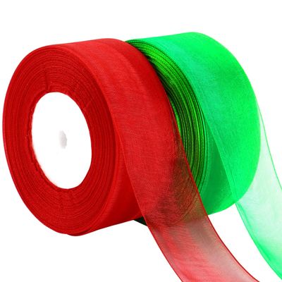 DECYOOL 2 Rolls 100 Yards Christmas Ribbons Organza Holiday Festival Ribbons 1.6" Wide for Gift Wrapping Decoration, Red & Green