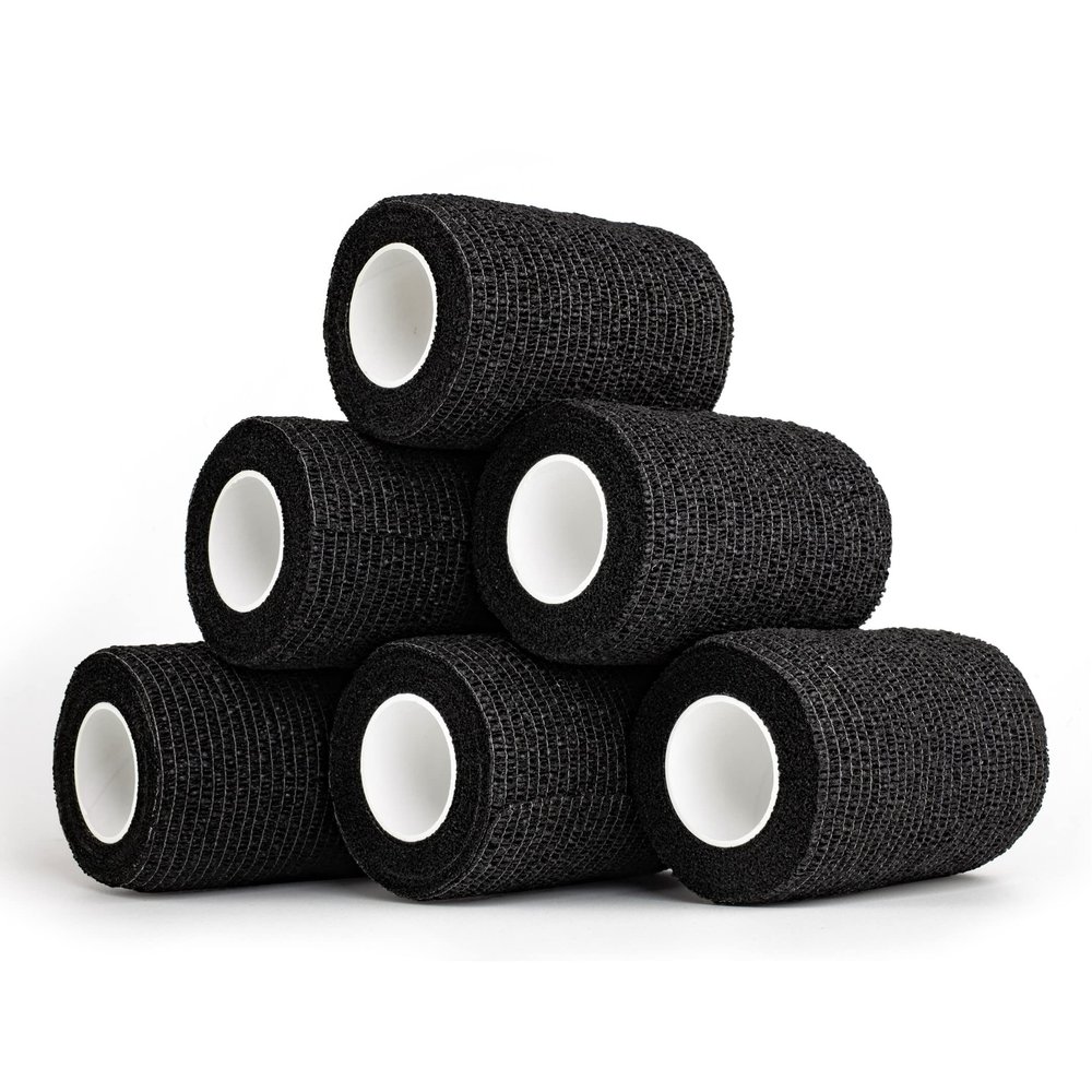 YAXEON Self Adhesive Bandage Wrap| 6 Rolls 3"x 5 Yards Medical Tape,Vet Tape,Athletic Tape,Elastic Cohesive Bandage for Sports Injury,Stretch Athletic,Ankle,(Black)