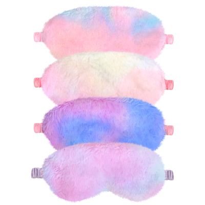 IUAQDP 4 Pieces Plush Sleeping Eye Cover Soft Eye Mask, Furry Eye Blindfold, Faux Fur Eye Shade with Elastic Strap & Silky Back for Travel Sleepover Nap Party Supply Girls Women, Rainbow Color
