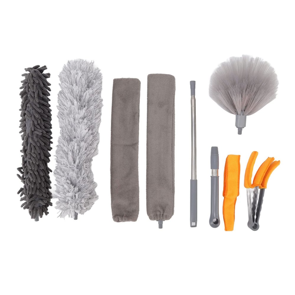 EVTSCAN 9Pcs Microfiber Duster Kit with Extendable Pole, for Ceiling Fans, Blinds or Furniture, Feather Duster for House Cleaning or Car Surfaces Dust Free