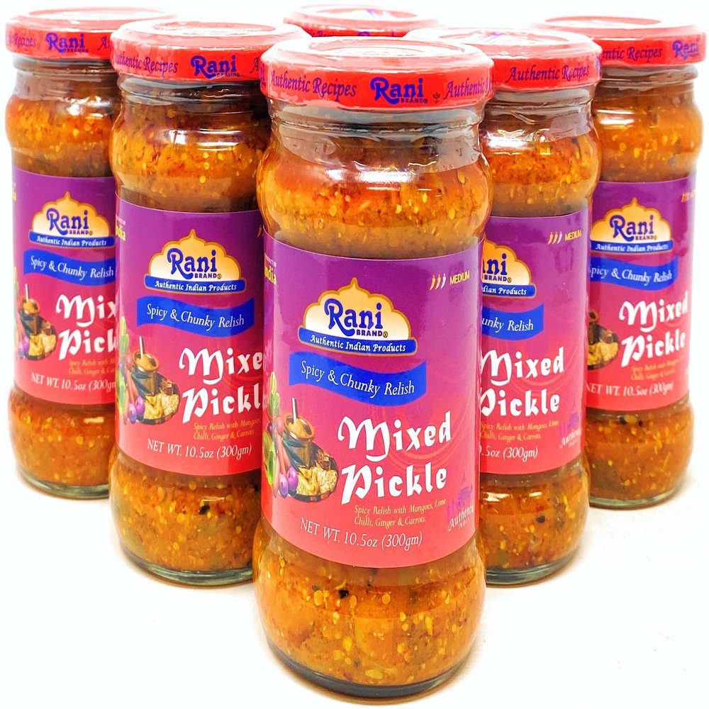 Rani Mixed Vegetable Pickle (Achar, Spicy Indian Relish) 10.5oz (300g) Glass Jar, Pack of 5+1 FREE ~ Vegan | Gluten Free | NON-GMO | No Colors | Popular Indian Condiment, Indian Origin