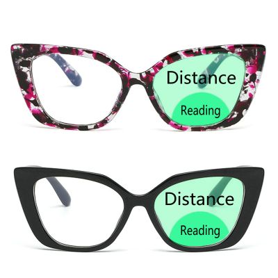 willochra 2pcs Bifocals Reading Glasses Magnifier For Women Blue Light Blocking Glasses Square Frame Look Near Far Presbyopic (2pcs-black&flower, 2.25, multiplier_x)