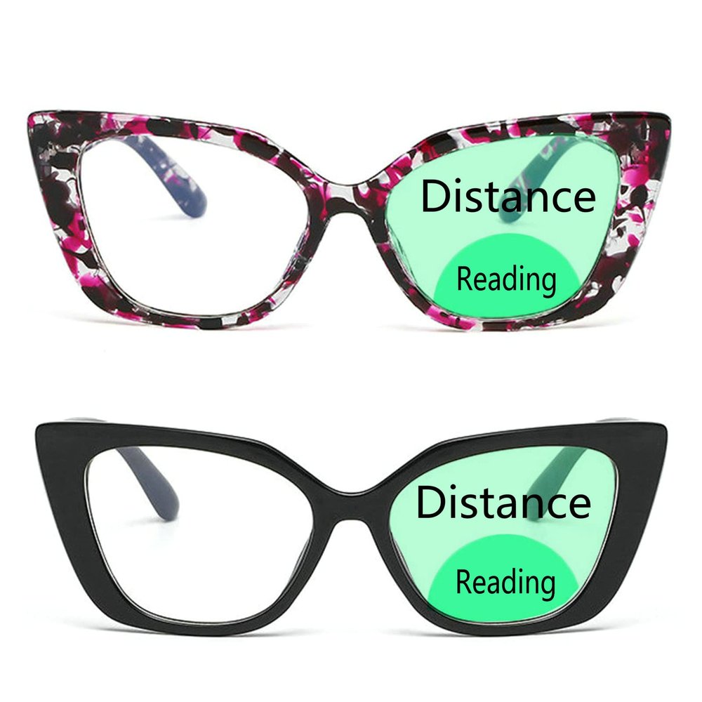 willochra 2pcs Bifocals Reading Glasses Magnifier For Women Blue Light Blocking Glasses Square Frame Look Near Far Presbyopic (2pcs-black&flower, 2.25, multiplier_x)