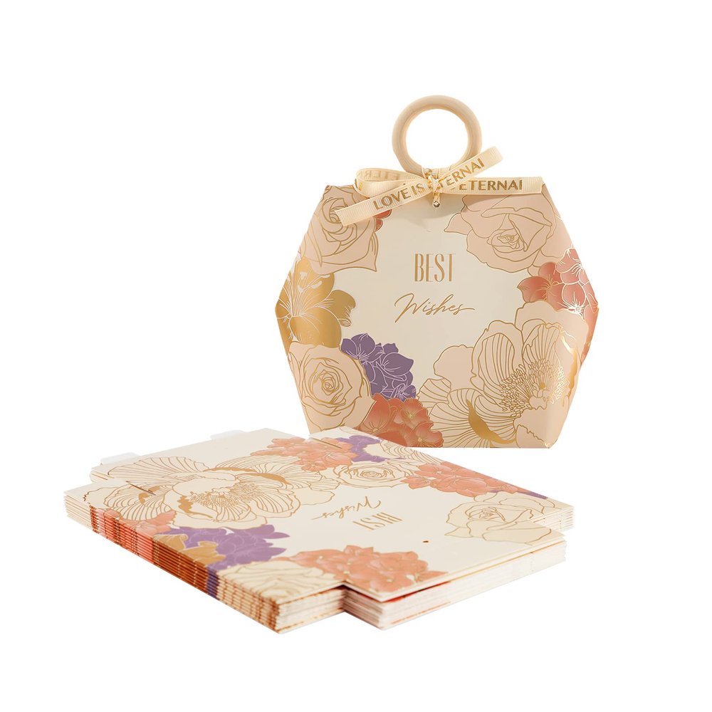 10Pcs Birthday Wedding Party Favor Boxes Hexagon Wedding Gift Bags Chocolate Candy Jewelry Gift Boxes Bridal Shower Favor Party Paper Gift Boxes with Ribbons For Engagement Birthday Festival Party