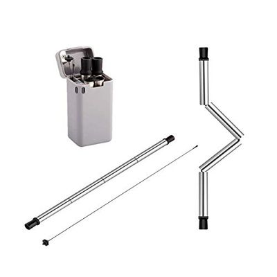 SGerste Stainless Steel Collapsible Reusable Straw Portable Folding Straw w/Case Holder Silicone Tips