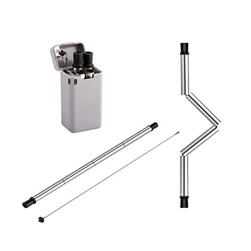 SGerste Stainless Steel Collapsible Reusable Straw Portable Folding Straw w/Case Holder Silicone Tips