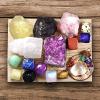 16 Natural Crystals Set In Wooden Box - Tumbled Gemstones, Rough & Raw, Including Selenite Tower, Raw Black Tourmaline, Amethyst Geode, Rose Quartz, Lapiz Lazuli, Citrine & Tiger Eye,16 Crystals view 3