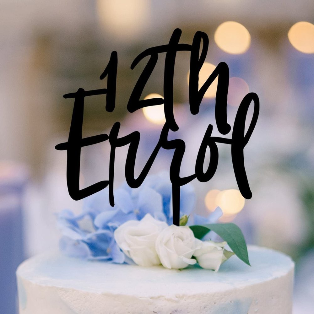 12th Cake Toppers Custom Cake Topper for Anniversary Birthday Decor Black Acrylic Happy Birthday Party Decorations Cake Topper Happy Birthday to Men Women Boys Girls Cake Toppers