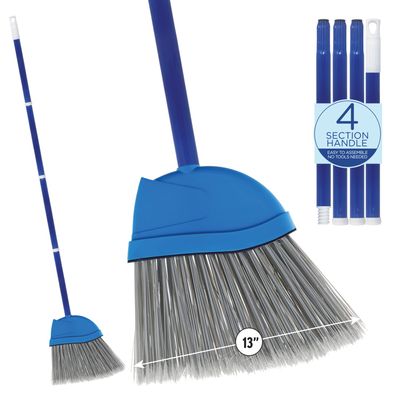Angle Broom, Indoor, 13" W, Large Style - Made w/Recycled Soda Bottle Bristles & High Gloss Resin Coated Steel 4-Piece Handle, by LOLA, 1 Pack