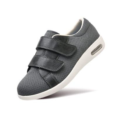 AngryMonkey Women's Diabetic Wide Width Shoes, Casual Adjustable Strap Lightweight Non-Slip Orthopedic Walking Shoe for Elderly Hammertoe Arthritis Bunions Swollen Feet (8,Grey)