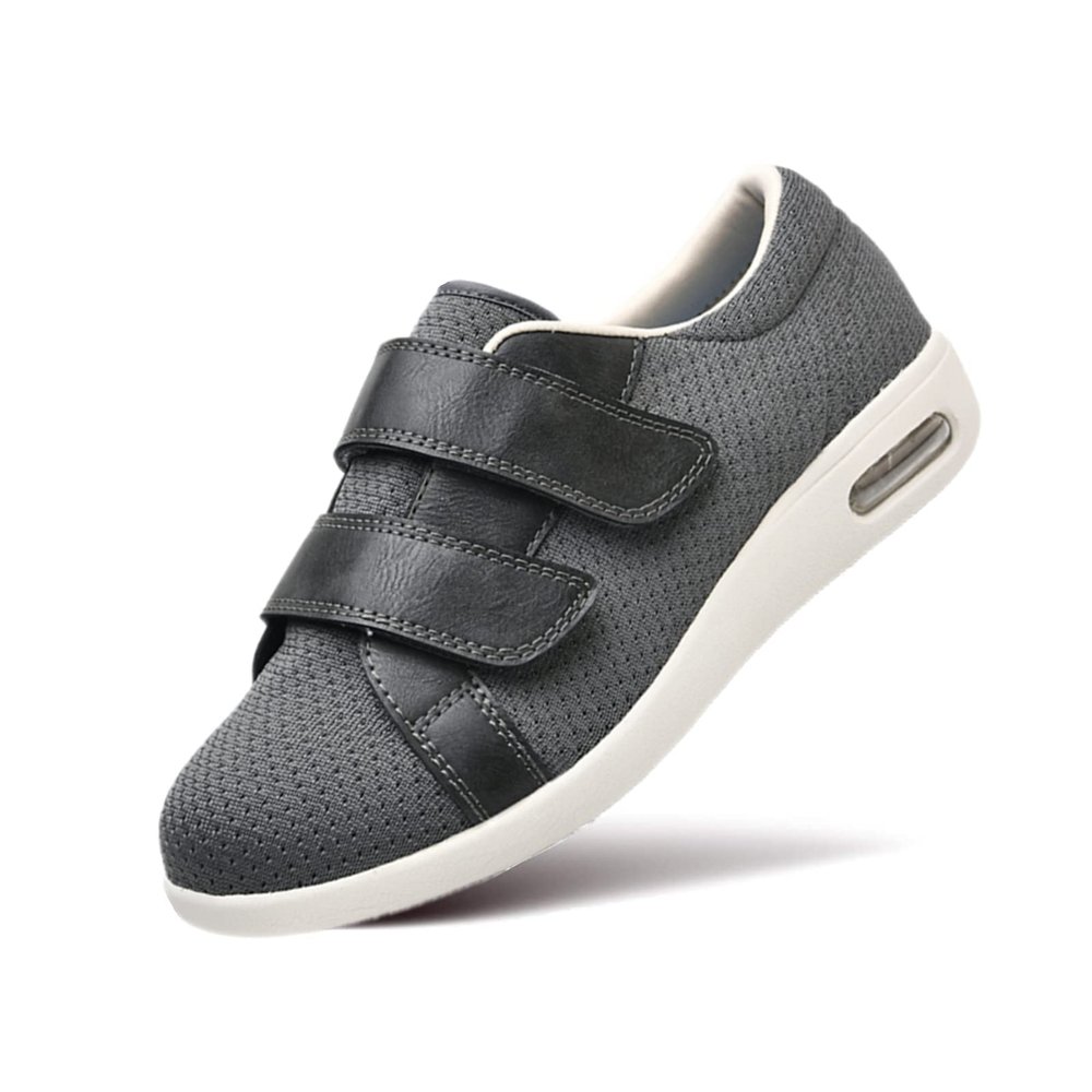 AngryMonkey Women's Diabetic Wide Width Shoes, Casual Adjustable Strap Lightweight Non-Slip Orthopedic Walking Shoe for Elderly Hammertoe Arthritis Bunions Swollen Feet (8,Grey)