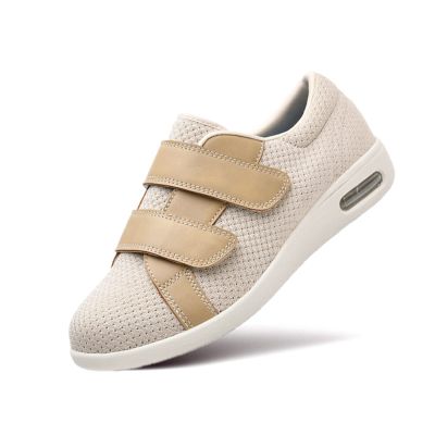 AngryMonkey Women's Diabetic Wide Width Shoes, Casual Adjustable Strap Lightweight Non-Slip Orthopedic Walking Shoe for Elderly Hammertoe Arthritis Bunions Swollen Feet (8.5,Beige)
