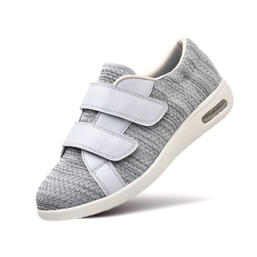 AngryMonkey Women's Diabetic Wide Width Shoes, Casual Adjustable Strap Lightweight Non-Slip Orthopedic Walking Shoe for Elderly Hammertoe Arthritis Bunions Swollen Feet (9.5,Light Gray)