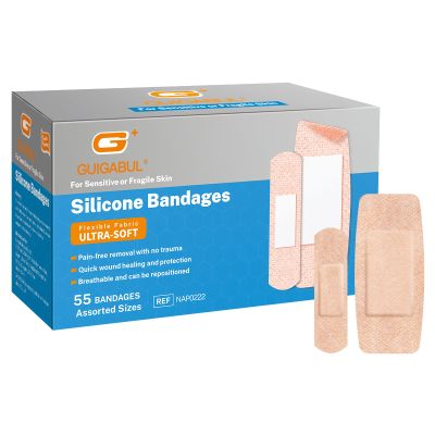 Painless Removal Silicone Bandages for Elderly Sensitive Skin - 40 Counts 0.75''x3'' Medium and 15 Counts 1.63''x4'' Extra Large Bandages by G+ GUIGABUL - Hypoallergenic - Latex Free