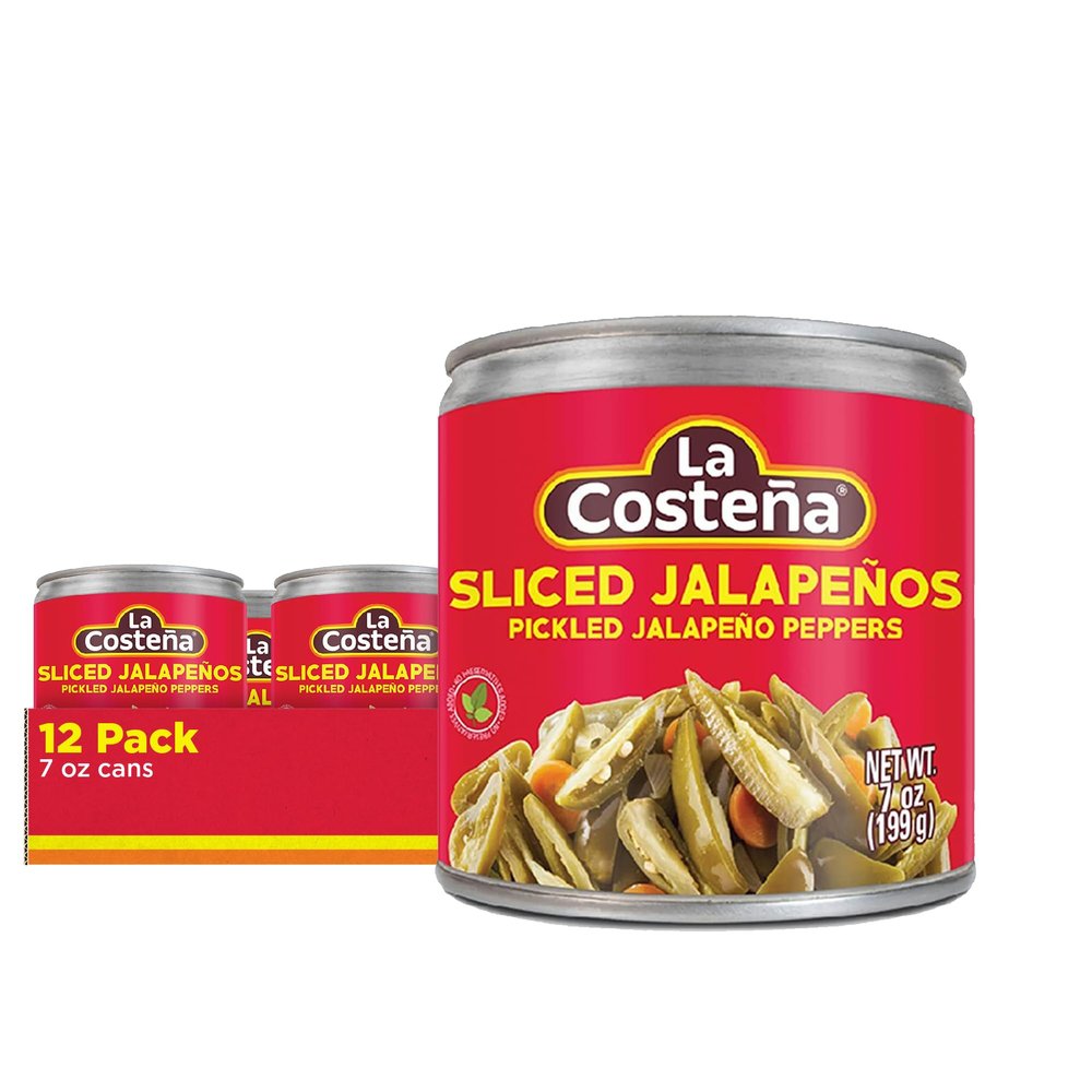 La Costea Sliced Jalapeno Peppers - Pickled Jalapenos - Jalapeno Pepper - Hot Peppers for Mexican Food, Guacamole, Spicy Nacho & Taco Toppings, Enchiladas & Salsa - 7oz, 12 Pack Canned Jalapenos