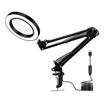 Feilx 5X Magnifying Glass with Light,3 Color Modes Stepless Dimmable, Hands Free LED Lighted Magnifier with Light and Stand for Reading Crafts Repair